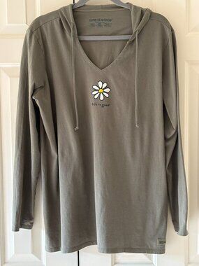 NWOT Women's Life is Good  Crusher-Lite Hooded Tee Cotton Moss Green Sz XL